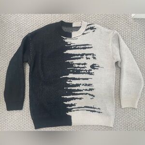 Black and Cream Dip-Dye Graphic Knit Sweater - medium
